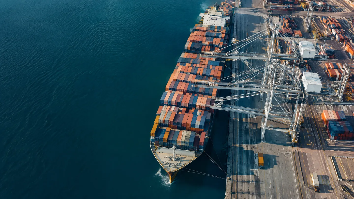 Illustrative container ship and cargo terminal